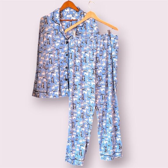 BEDHEAD PAJAMAS Blue Dog Print Matching Pajama Set Organic Cotton Stretch Jersey - Picture 1 of 13